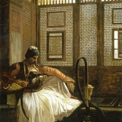 Jean-Léon Gérôme: An Albanian Smoking (Arnaoute fumant), also known as a Janissary Smoking, 1868. private collection.