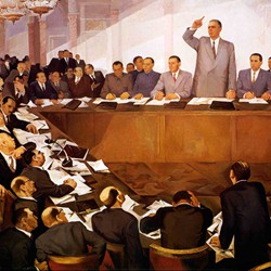 09 Enver Hoxha Denouncing the Warsaw Pact
at the Conference of Moscow, 1974
(National Art Gallery, Tirana)